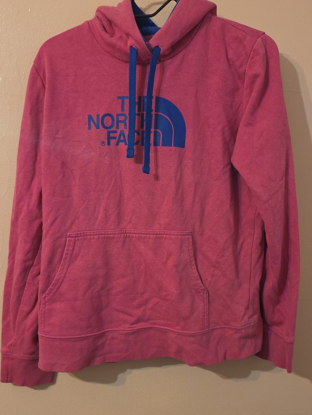The North Face Pink Pullover Hoodie with Blue Logo